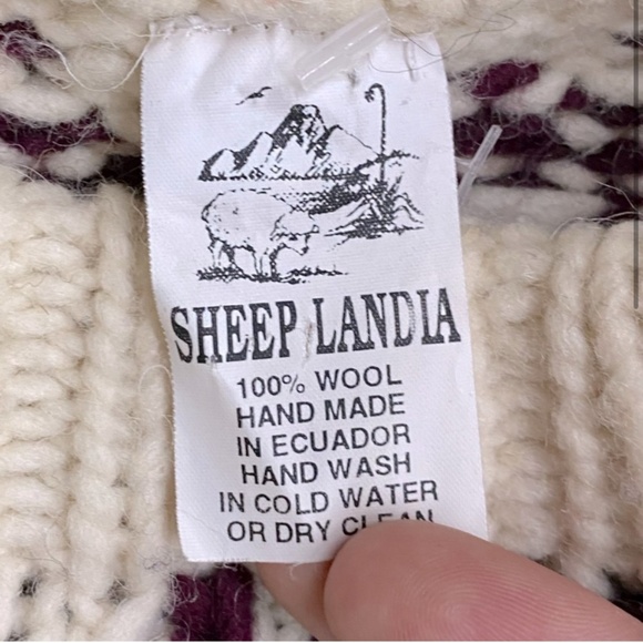 Sheep Landia Jacquard Crew Neck Wool Knit Sweater L - Picture 3 of 15